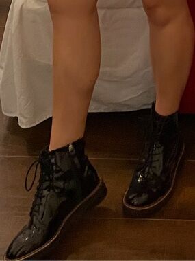 Patent leather ankle boots